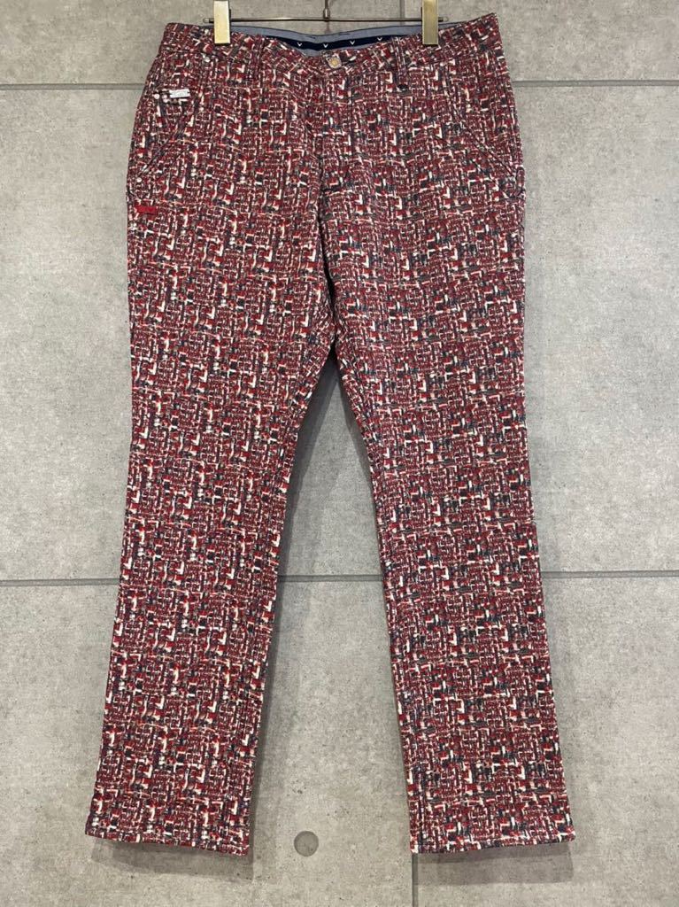 春先に！ キャロウェイ Callaway 総柄 ストレッチ ゴルフパンツ 赤系 LLサイズ メンズ ゴルフウェア ○ 新規×