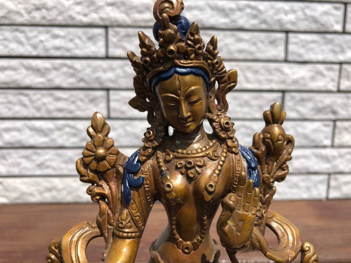 ホワイトターラ（鍍金銅製チベット仏像)白度母・多羅菩薩 チベット 白 