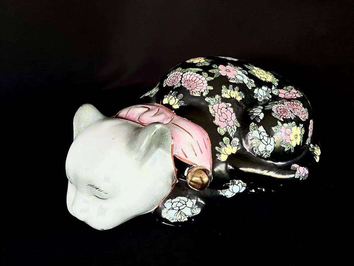 稀少 珍品 デッドストック 骨董 中国美術 景徳鎮製 猫 猫置物