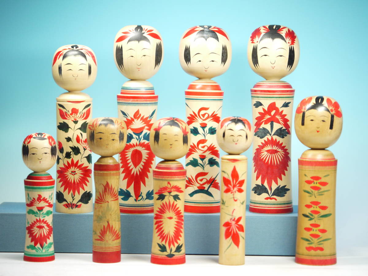 こけし　9体セット 伝統こけし 鳴子系こけし 9本組 （20220739）(こけし)｜売買された