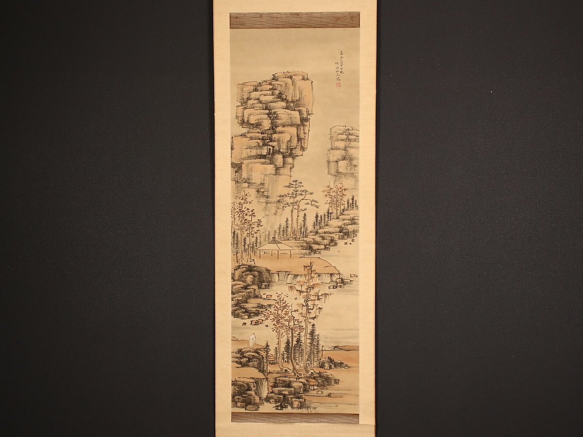 模写】【1円開始】【伝来】us6077〈中林竹洞〉秋景山水図 南画家 名古屋