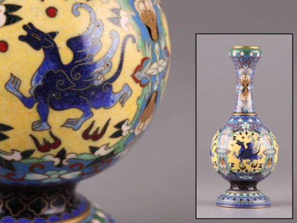 大きめ 七宝焼 花瓶 中国 中国古玩 唐物 清代 古七宝 七宝焼 花瓶 細密細工 時代物 極上品 初