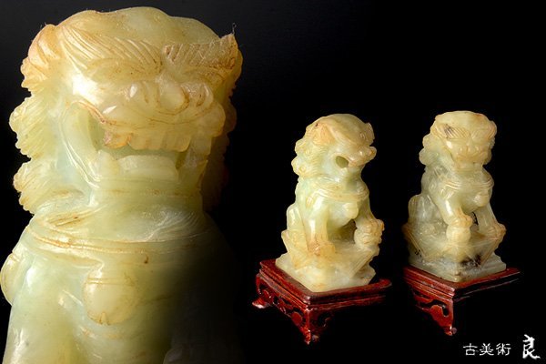  g2306 良 清朝時代青白玉彫獅子置物一対唐木台付 検 中国古玩宋時代明時代江戸時代東南アジアオリエンタルアートスコータイ(東洋彫刻)｜売買されたオークション情報、yahooの商品情報をアー その他