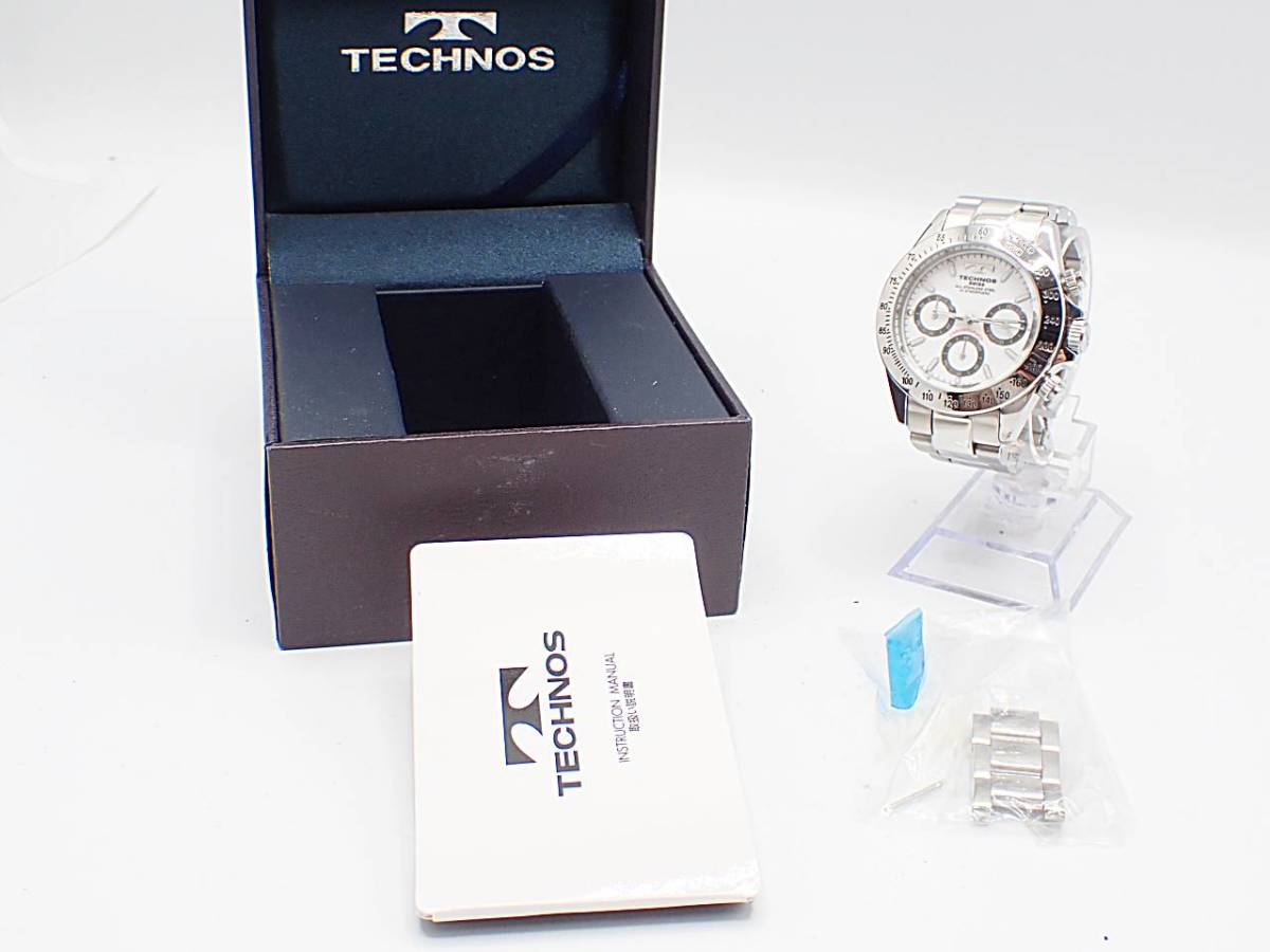 テクノス 腕時計 TECHNOS クロノグラフ メンズ クォーツ 美品 ブラック 