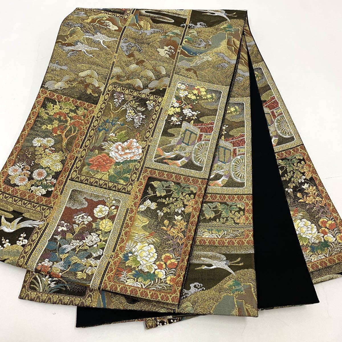 七福】m3642 高級 正絹 琳派瑞祥錦 六通 袋帯 正絹 袋帯 六通 琳派