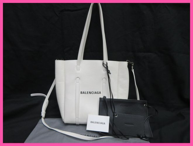 美品 バレンシアガ エブリデイバッグ ホワイト ショルダー・ミラー・ポーチ付 トートバッグ