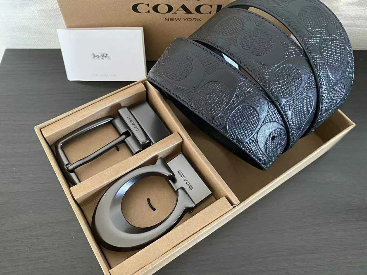 COACH コーチ メンズベルト回転バックル2個 ギフト箱付き メンズ COACH