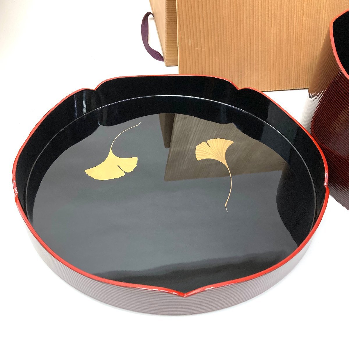 t)銀杏紋 千歳盆【弘悦作】輪島塗 茶櫃 茶道具 茶懐石 茶事 裏千家 盆 