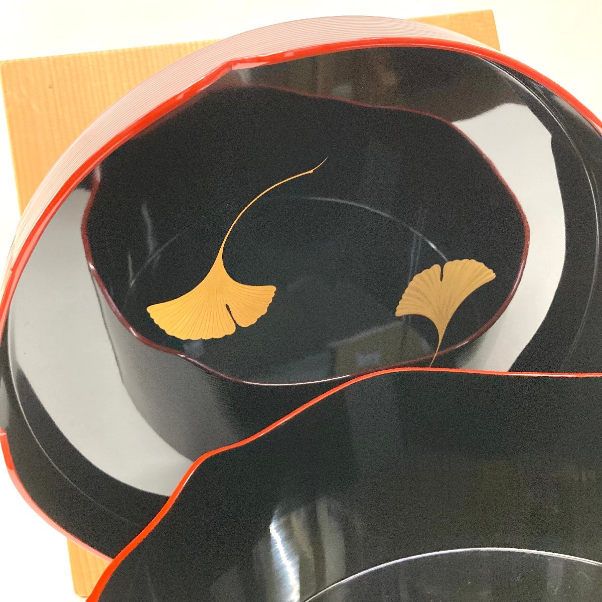 t)銀杏紋 千歳盆【弘悦作】輪島塗 茶櫃 茶道具 茶懐石 茶事 裏千家 盆 