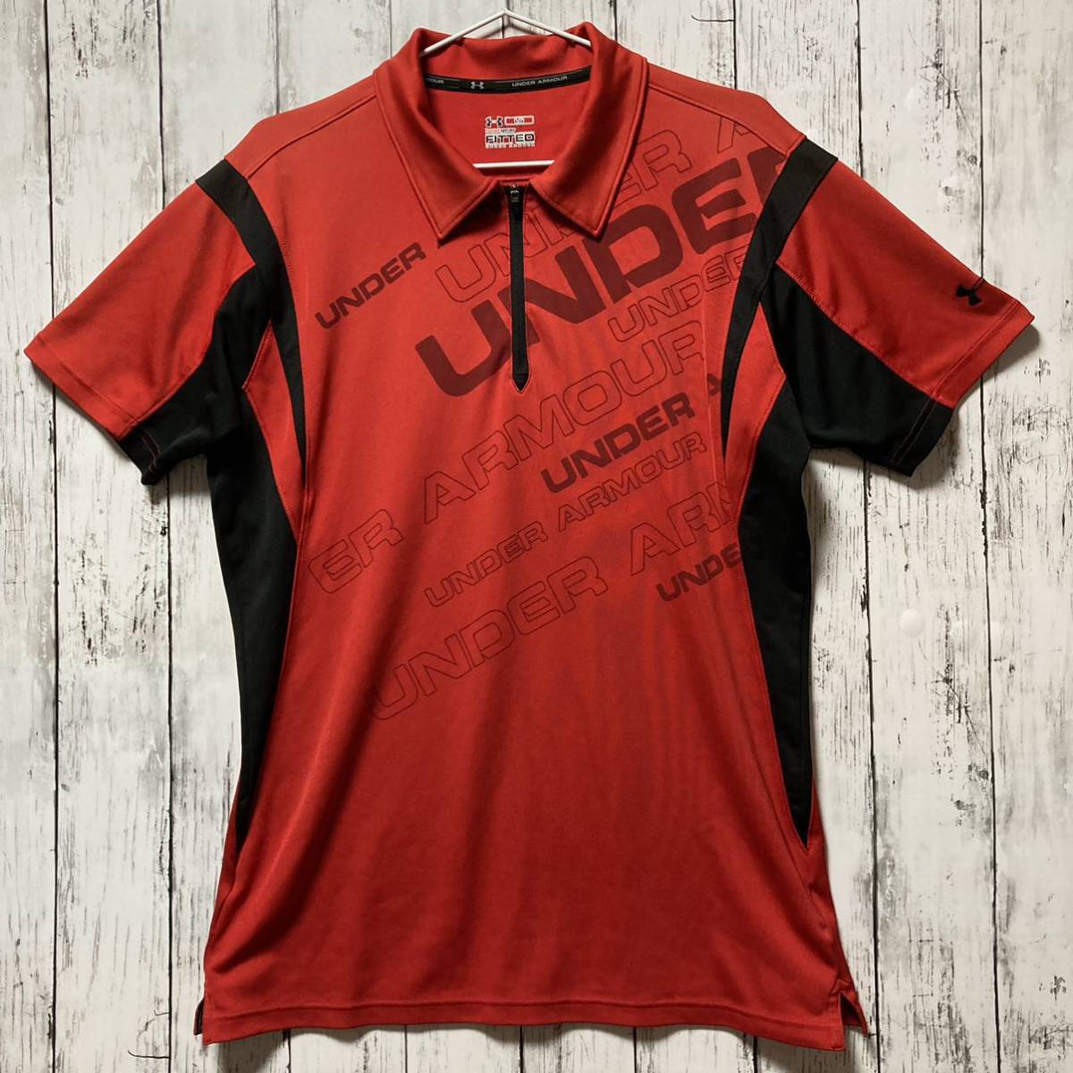 【UNDER ARMOUR】アンダーアーマー メンズ 半袖ハーフジップウェア LGサイズ 赤 ゴルフ トレーニング スポーツに