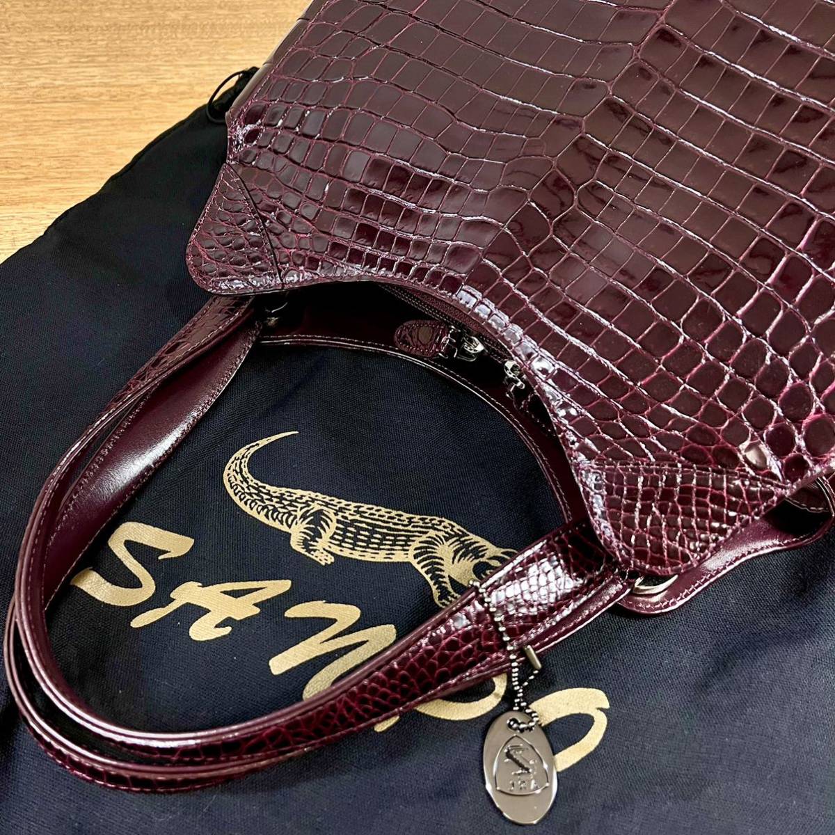 最高峰　シャイニー　クロコダイル　ポロサス　センターどり　ボルドー 最高峰シャイニークロコダイルポロサスセンターどりボルドー