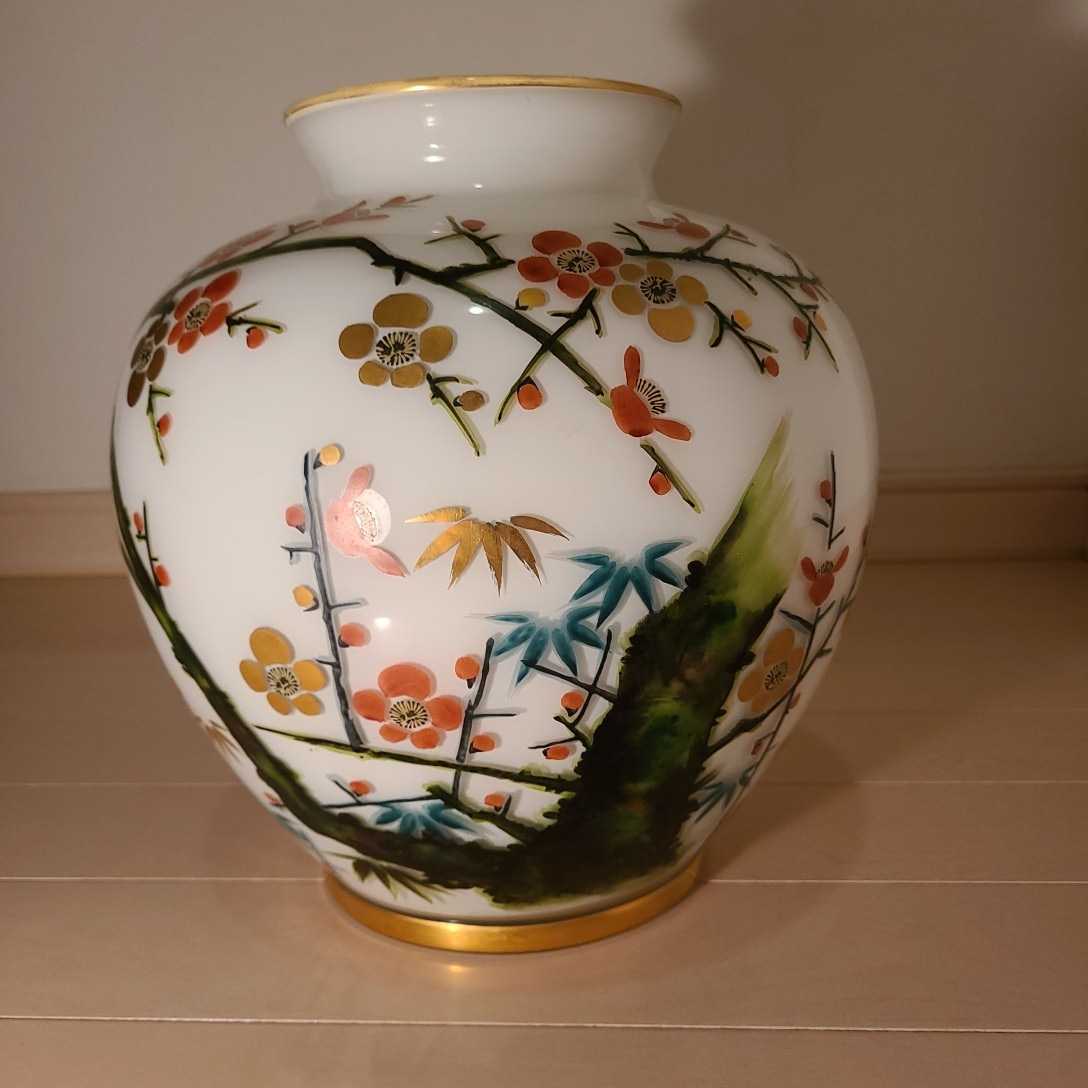 日本美術☆ガラス製品☆希少レアです☆ 龍仙 色絵 牡丹 花器 花