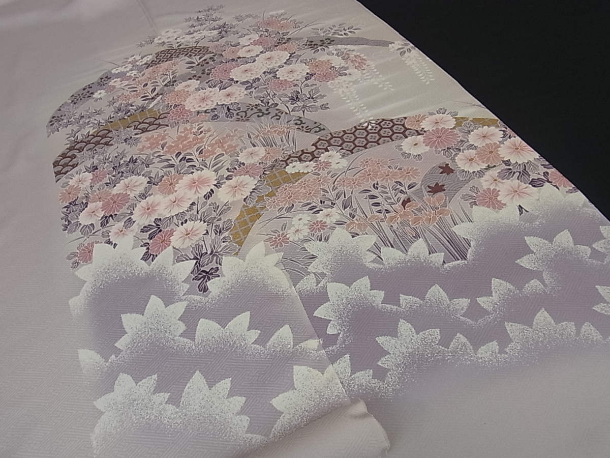 花美人着物□付下げ 反物 着尺 雪芝吉祥花文 暈し染め 金彩 逸品 未 