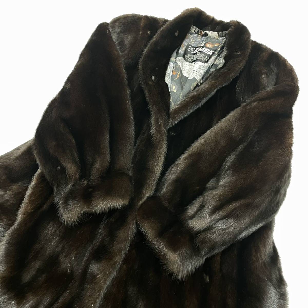 EMBA エンバ MINK ミンク 本毛皮 ゴージャス コート(F)ブラック 裏地 総柄 レディース アウター エンバ EMBA コート 着丈70 9号 MINK☆ミンクリアルファーコート☆本毛皮☆エンバ