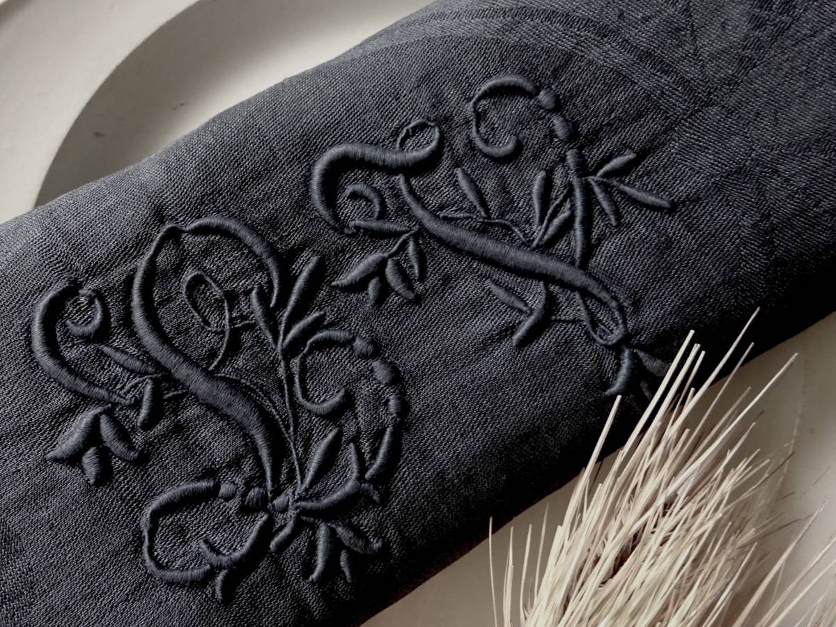 フランスアンティーク*リネンイニシャル刺繍アンティーク*バッグ*モノグラム フランスアンティーク*リネンイニシャル刺繍アンティーク*バッグ
