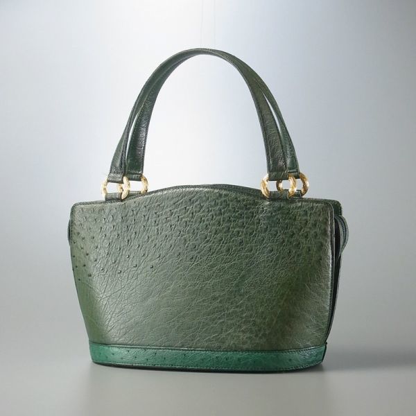 オーストリッチ レザー ハンドバッグ エキゾチック グリーン 【A279 