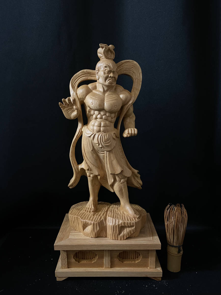 最高級品 大型38cm 井波彫刻 一刀彫 総ケヤキ材 仏教工芸品 木彫仏像 