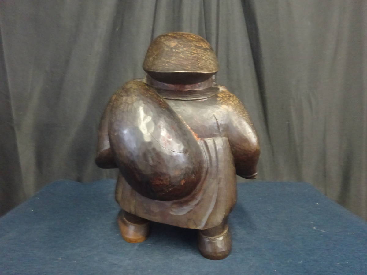 仏教美術 【10 時代物 木彫 大黒天 七福神 縁起物 福徳開運 高29.5cm 