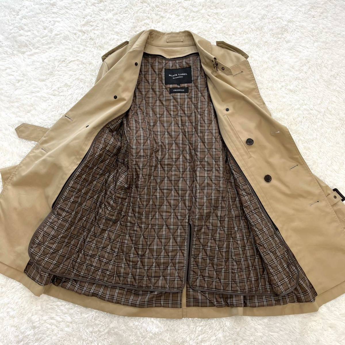 Lサイズ/極美品●バーバリーブラックレーベル トレンチコート ダブル BURBERRYBLACKLABEL ライナー付き ロング ノバチェック ベージュ 後期 トレンチコート バーバリーブラックレーベル 極美品✨ Pコート ショート丈 極希少
