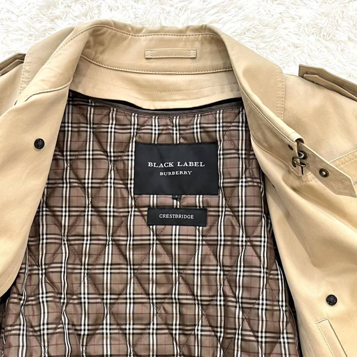 Lサイズ/極美品●バーバリーブラックレーベル トレンチコート ダブル BURBERRYBLACKLABEL ライナー付き ロング ノバチェック ベージュ 後期 トレンチコート バーバリーブラックレーベル 極美品✨ Pコート ショート丈 極希少