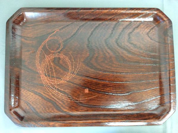 天然 強化木 欅杢 漆 欅盆 辻照二 長方盆 4枚 縦43cm横30cm 高さ2cm