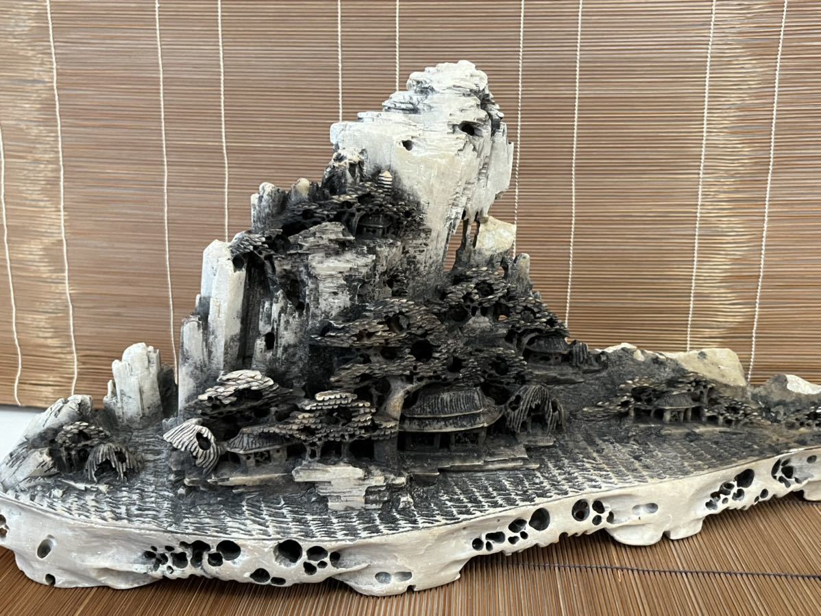 中国美術 彫刻 寿山石 中国古玩 石彫刻 山水 盆石 鑑賞石 細密彫刻 古