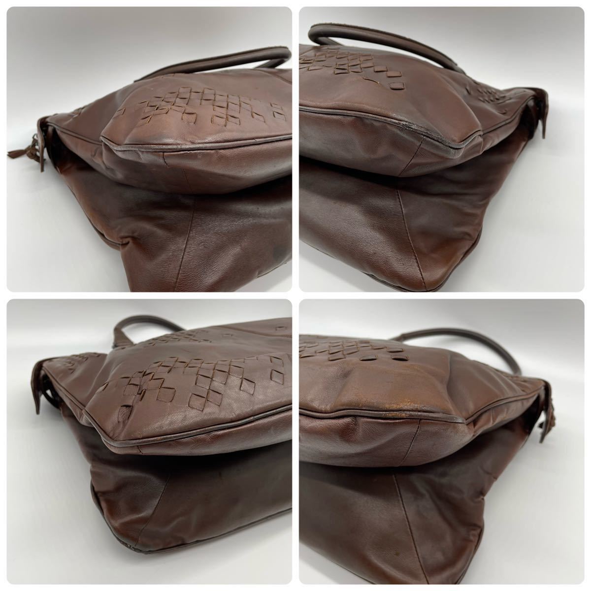 1円 ボッテガヴェネタ ビジネスバッグ ブリーフケース イントレチャート ラムレザー 茶色 ブラウン 書類かばん メンズ ボッテガヴェネタ BOTTEGA ビジネスバッグ VENETA（ボッテガ・ヴェネタ） カーフ VENETA(ボッテガ・ヴェネタ)