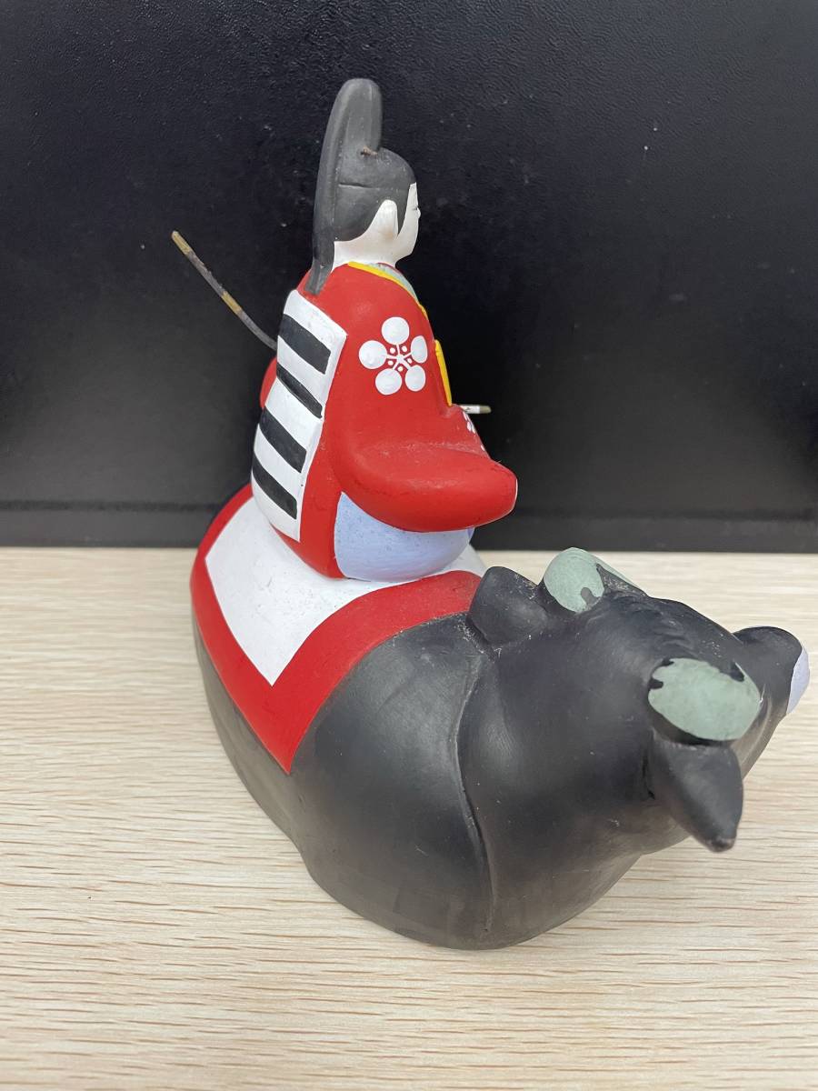 上5233 郷土玩具 土人形 牛乗り天神様 菅原道真公 時代物 高さ約17cm