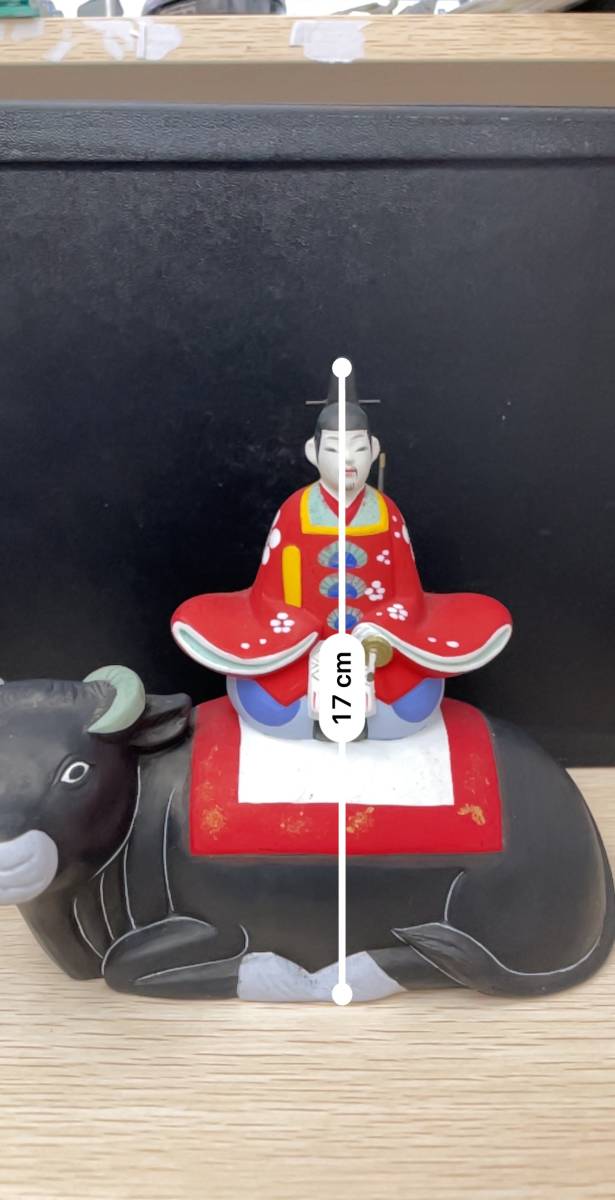 上5233 郷土玩具 土人形 牛乗り天神様 菅原道真公 時代物 高さ約17cm