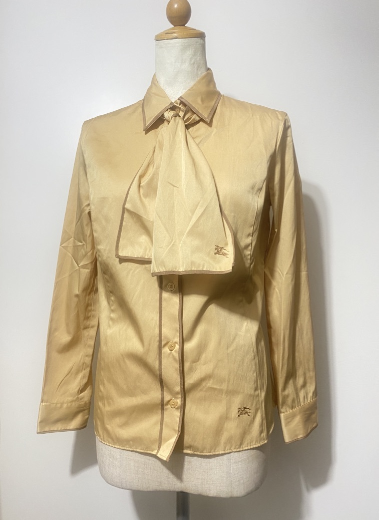 ○ BURBERRY BLUE LABEL 長袖 ボウタイブラウス パイピングシャツ