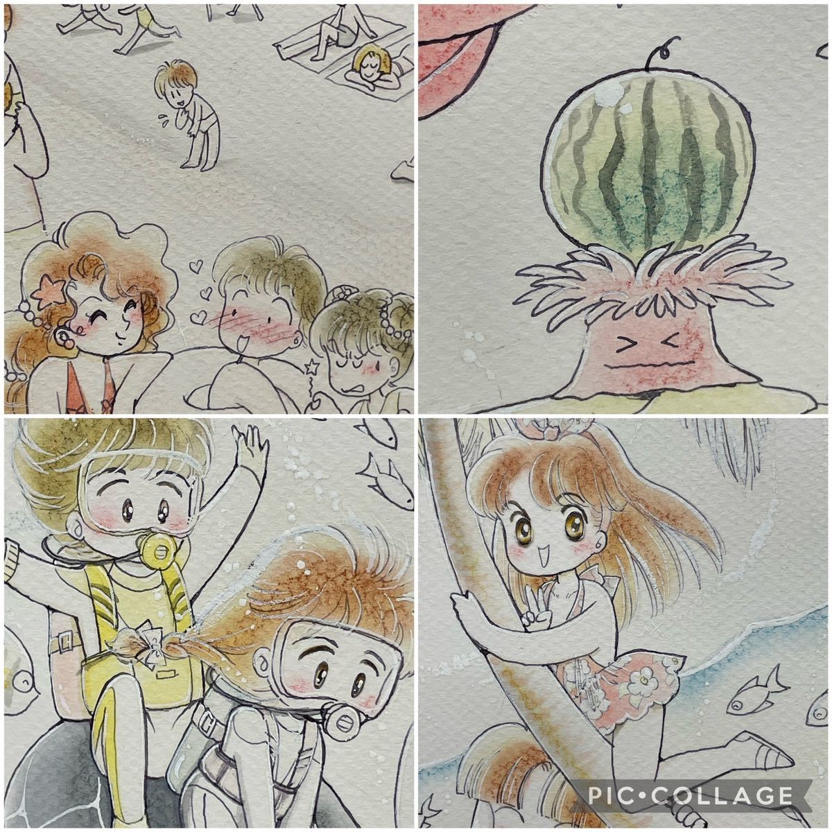 た-9-50】貴重品 入手困難 真作 藤井みどり なつのはまべ 直筆イラスト