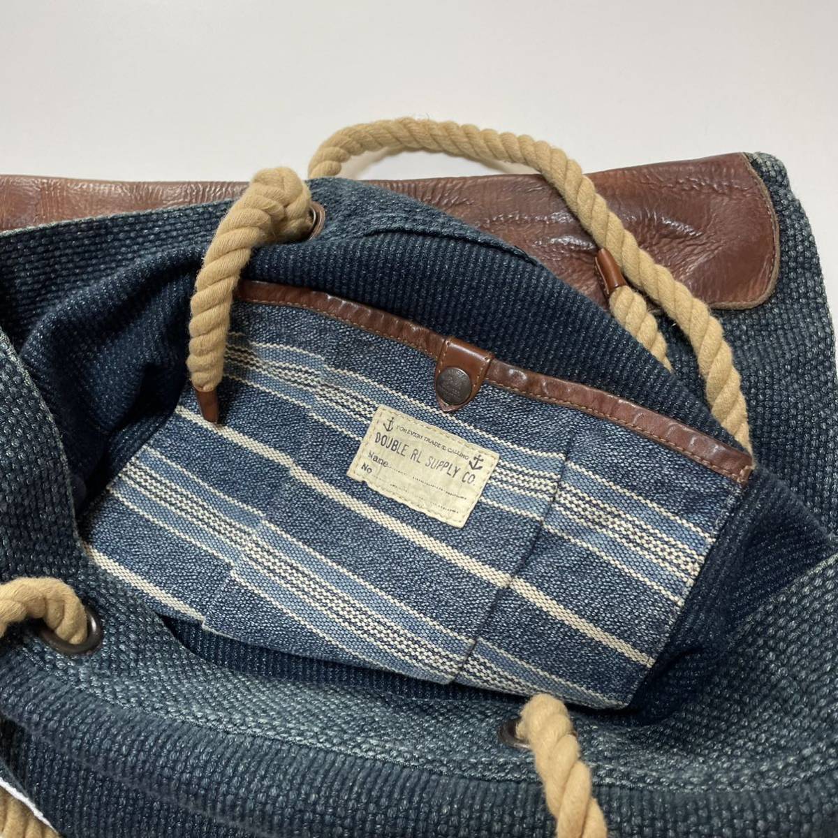 希少】RRL “インディゴ 刺し子 トート バッグ” indigo レザー Ralph 