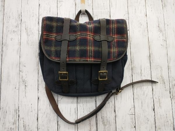ネイビー FILSON フィルソン ショルダーバッグ ネイビー チェック柄 フィルソン FILSON ネイビー 紺 - レザーコンビショルダーバッグ フィルソン　レザーショルダーバッグ　FILSON 本革　新品