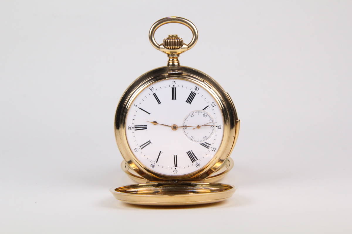 【動作テスト動画有】レア 美品 貴重 14金 ベル付き 懐中時計 J. Barth & Fils フルハンター 14k 126g 動作品 骨董 古美術 日本 純金_2