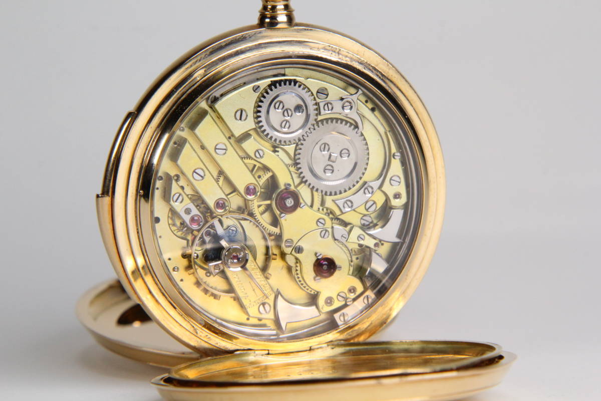 【動作テスト動画有】レア 美品 貴重 14金 ベル付き 懐中時計 J. Barth & Fils フルハンター 14k 126g 動作品 骨董 古美術 日本 純金_4