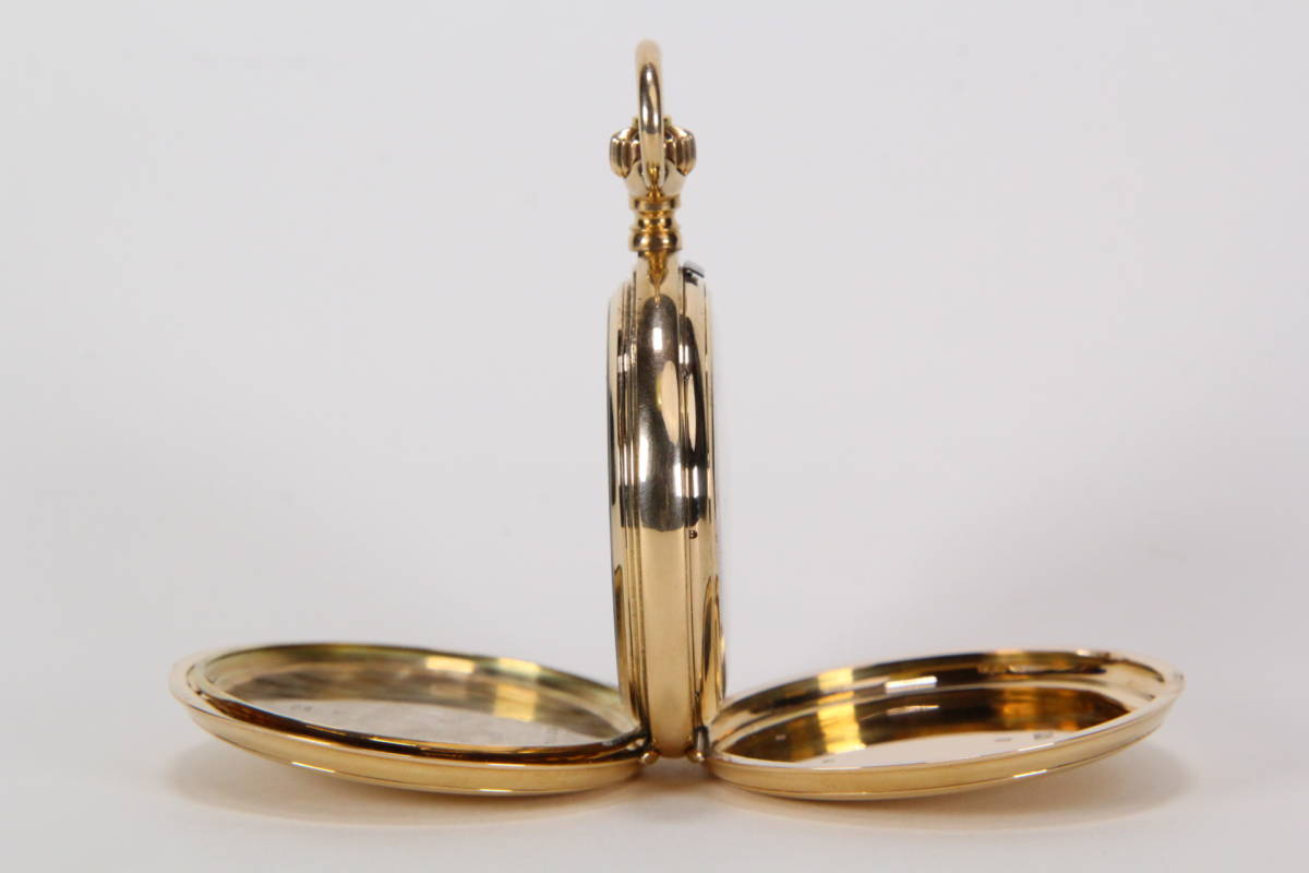 【動作テスト動画有】レア 美品 貴重 14金 ベル付き 懐中時計 J. Barth & Fils フルハンター 14k 126g 動作品 骨董 古美術 日本 純金_5