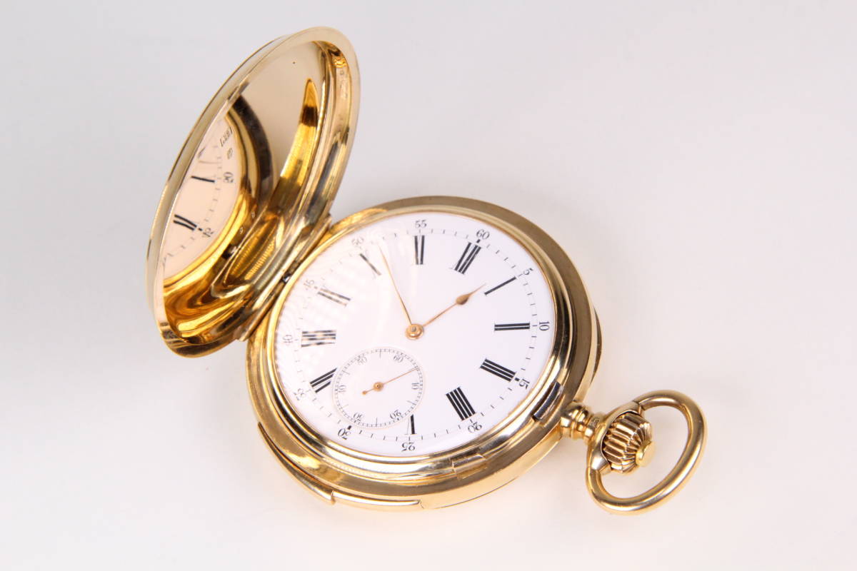 【動作テスト動画有】レア 美品 貴重 14金 ベル付き 懐中時計 J. Barth & Fils フルハンター 14k 126g 動作品 骨董 古美術 日本 純金_6