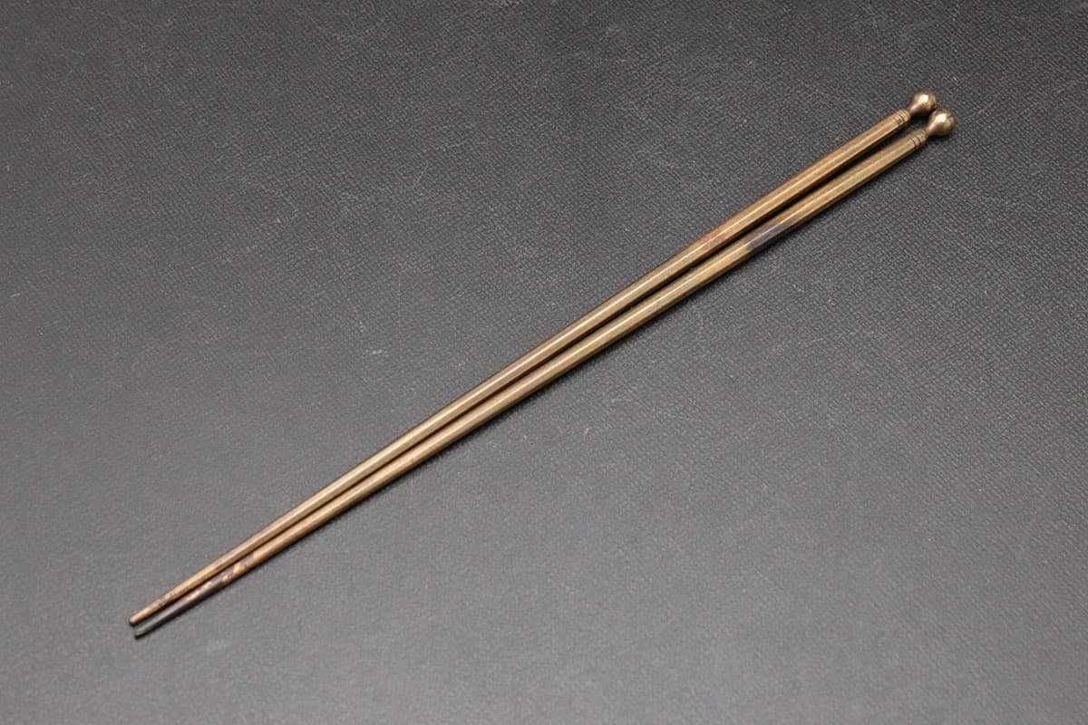 EE299 中川浄益 造 宣徳銅 百合頭 香箸 一膳 重25g 共箱附 宣徳銅香箸