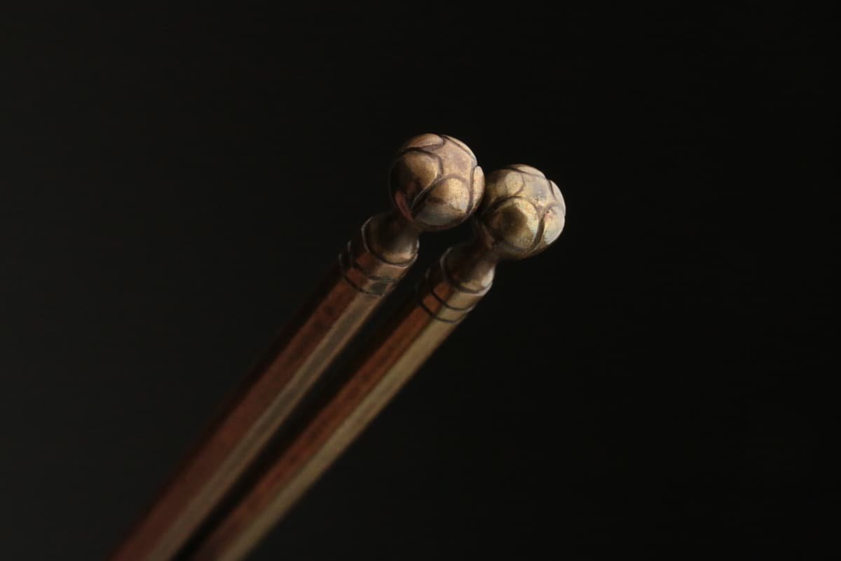 EE299 中川浄益 造 宣徳銅 百合頭 香箸 一膳 重25g 共箱附 宣徳銅香箸