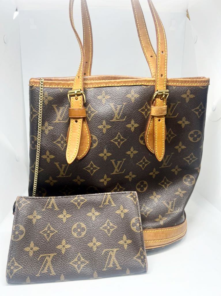 LOUISVUITTON プチバケットモノグラム トートバッグ ポーチ付き LOUIS