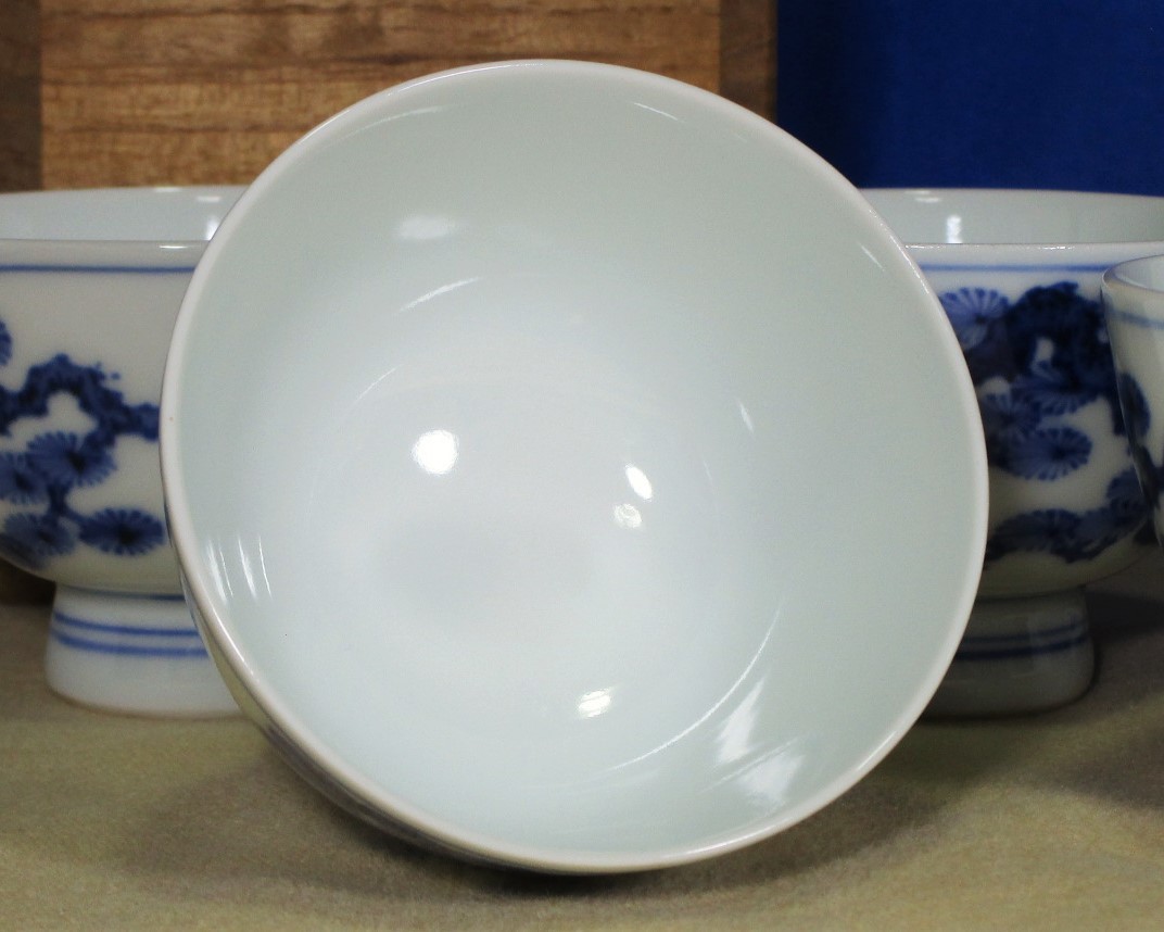 二世 三浦竹泉 青華 松文 煎茶碗 五客 識箱 / 煎茶道具 湯呑 美術品