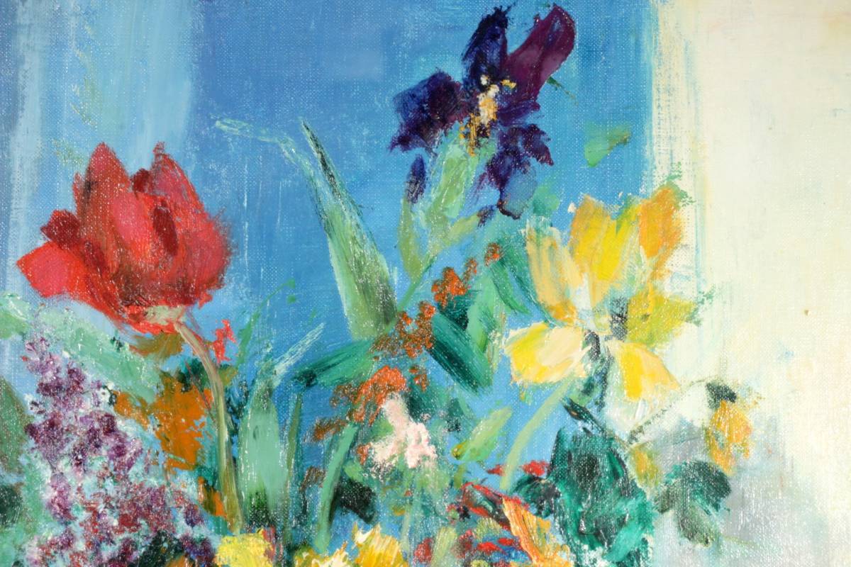 ◇錵◇ 真作保証 マルセル・クラモアザン 「緑の水差しの花」 肉筆油彩
