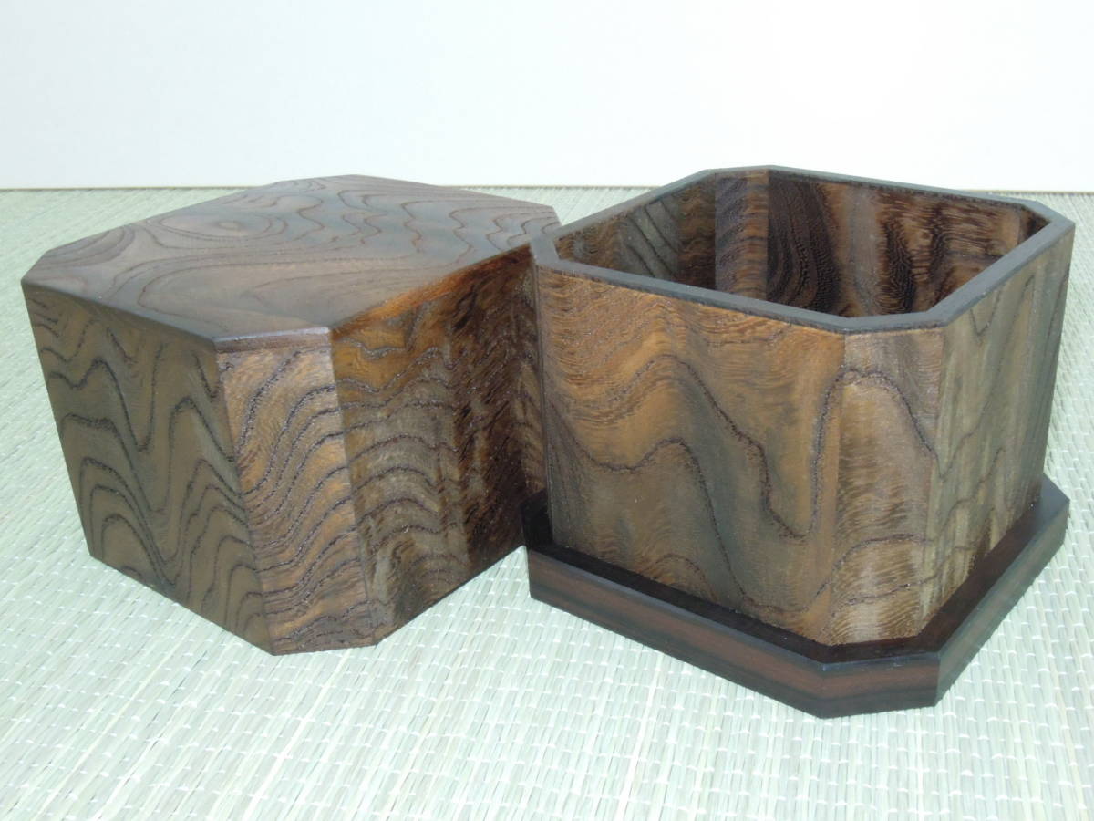 新品 大橋利一作 神代欅波杢隅切形八方落 将棋駒箱 駒箱 将棋駒 神代欅 