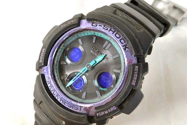 Й☆②CASIO カシオ☆G-SHOCK☆AWG-M100SBL☆黒×紫×緑☆TOUGH SOLAR