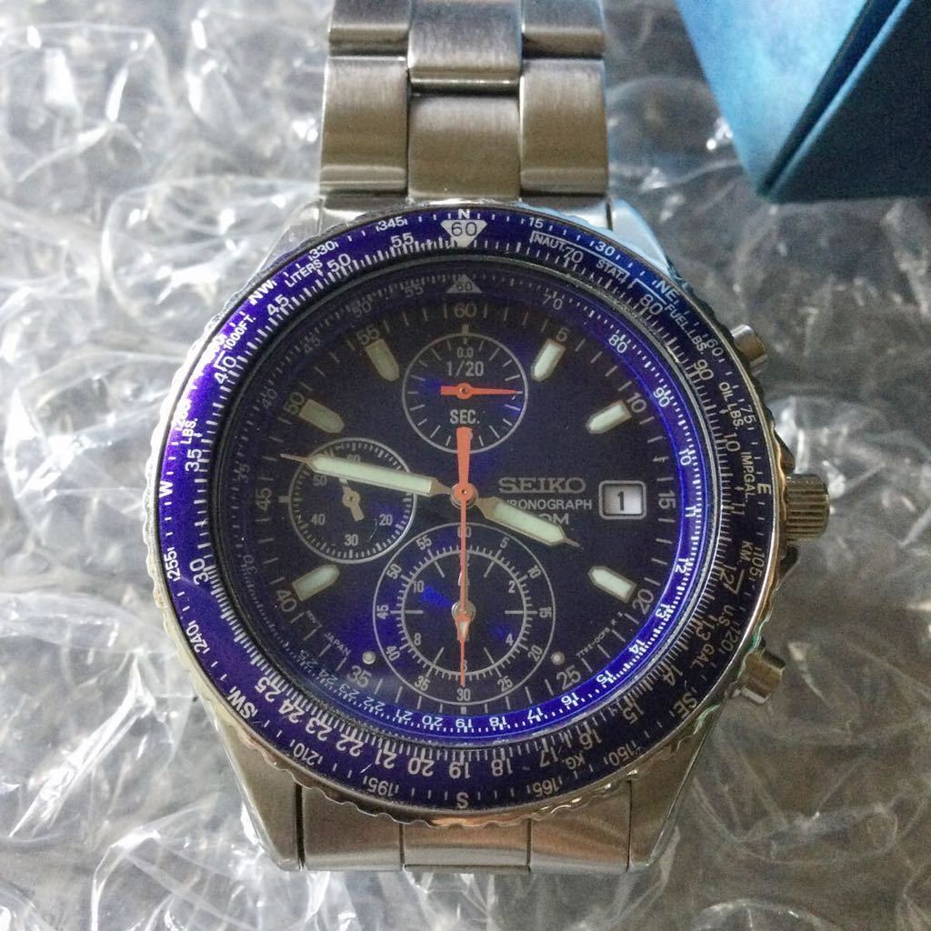 SEIKO セイコー 7T92-0CF0 クロノグラフ クォーツ ブルー 電池切れ