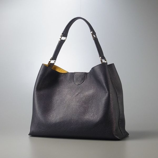 GL7274△*WAKO 銀座和光 ワコー*シュリンク レザー ワンハンドル*ハンドバッグ*手提げ 鞄*ネイビー×イエロー系