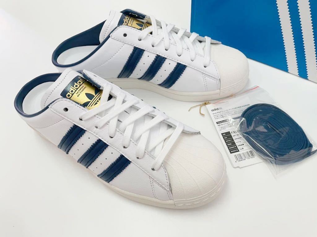 デッド!! 希少 新品 adidas SST MULE SUPERSTAR MULE スーパースター ミュール クロッグ サンダル ネイビー 白 × 紺 天然革 us 9 / 27 ㎝ SST Adifom ミュール 新品 希少 muleの通販