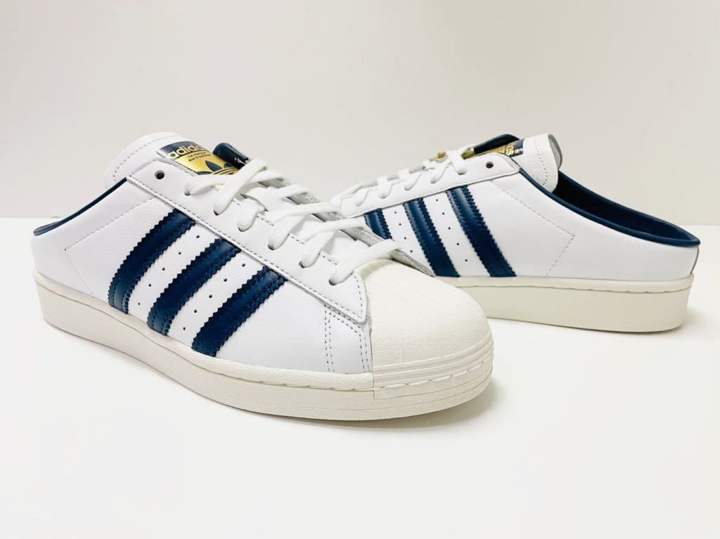 デッド!! 希少 新品 adidas SST MULE SUPERSTAR MULE スーパースター ミュール クロッグ サンダル ネイビー 白 × 紺 天然革 us 9 / 27 ㎝ SST Adifom ミュール 新品 希少 muleの通販