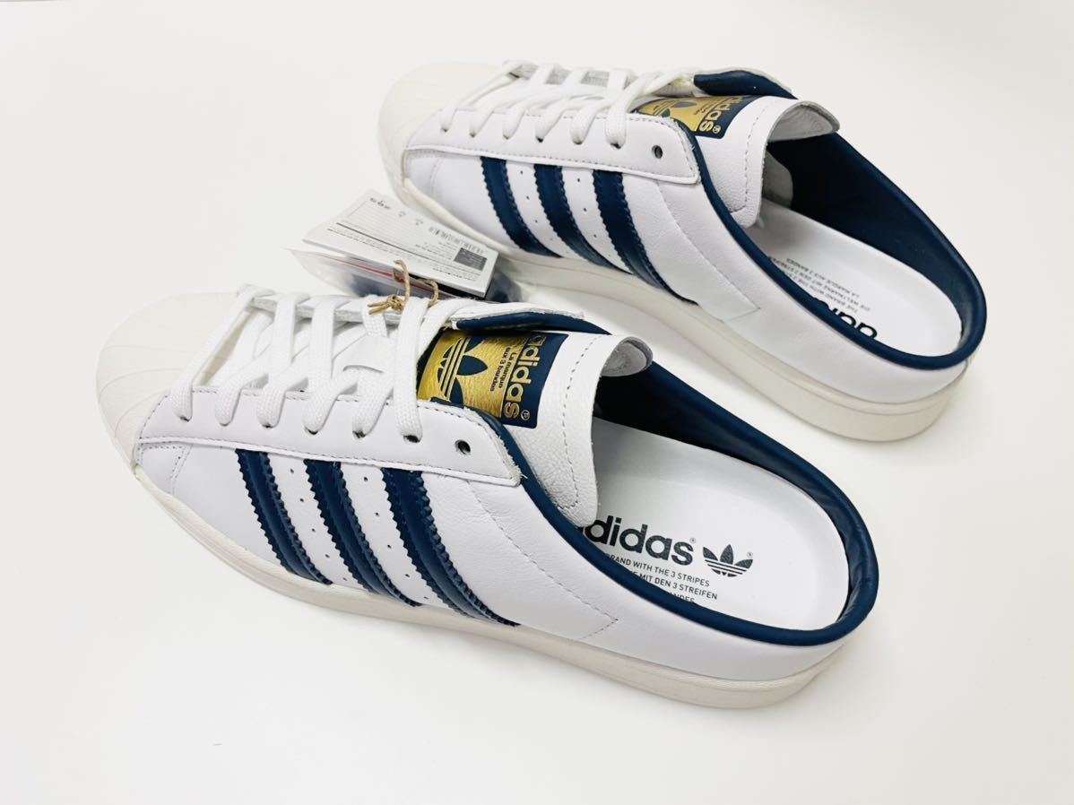 デッド!! 希少 新品 adidas SST MULE SUPERSTAR MULE スーパースター ミュール クロッグ サンダル ネイビー 白 × 紺 天然革 us 9 / 27 ㎝ SST Adifom ミュール 新品 希少 muleの通販