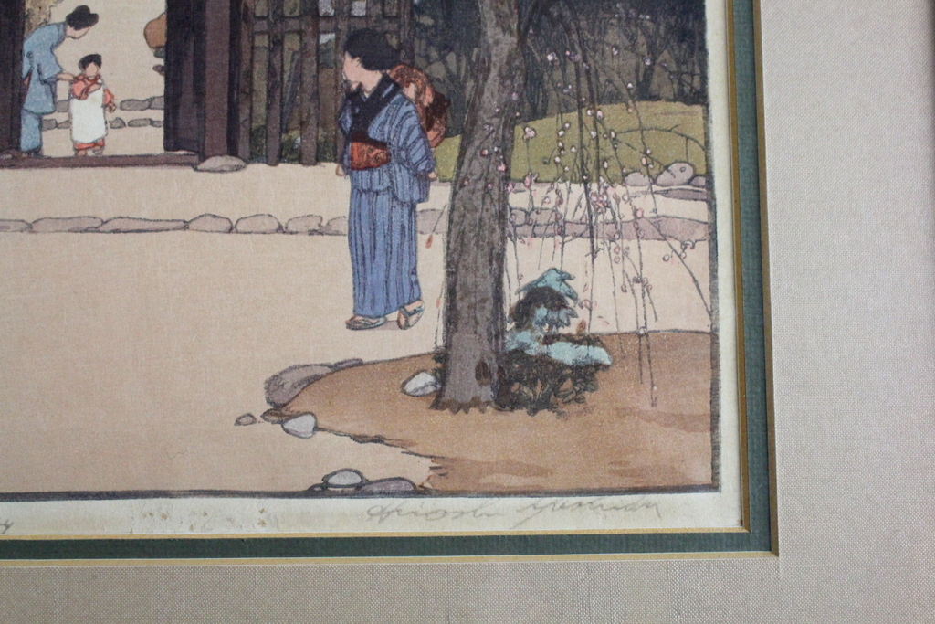 真作保証] 吉田博 梅之家 特摺り 直筆サイン 額装 大判 新版画 木版画